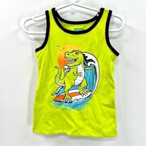 GARANIMALS Boy's Bright Neon Green Surfer Dinosaur Tank Top Size 2T
